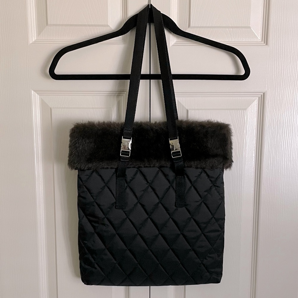 Limited Edition Bath & Body Works Black Quilted Tote With Faux Fur